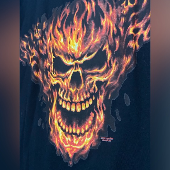 Vintage y2k liquid blue flaming skull tee shirt - Picture 2 of 3